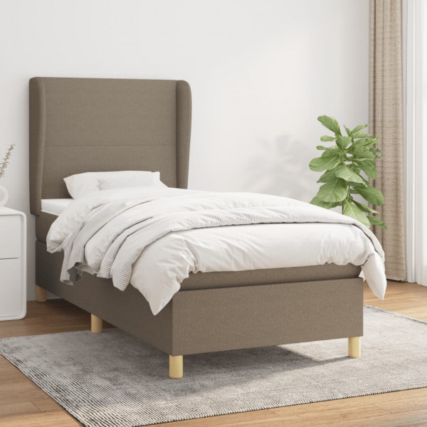 Cama box spring con colchón tela gris taupe 80x200 cm D