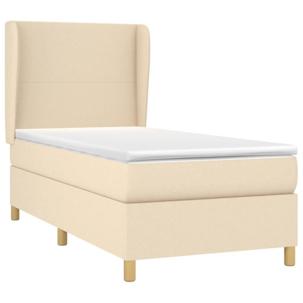 Cama box spring con colchón tela color crema 80x200 cm M 3