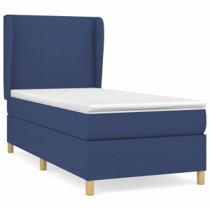 Cama box spring con colchón tela azul 90x190 cm H