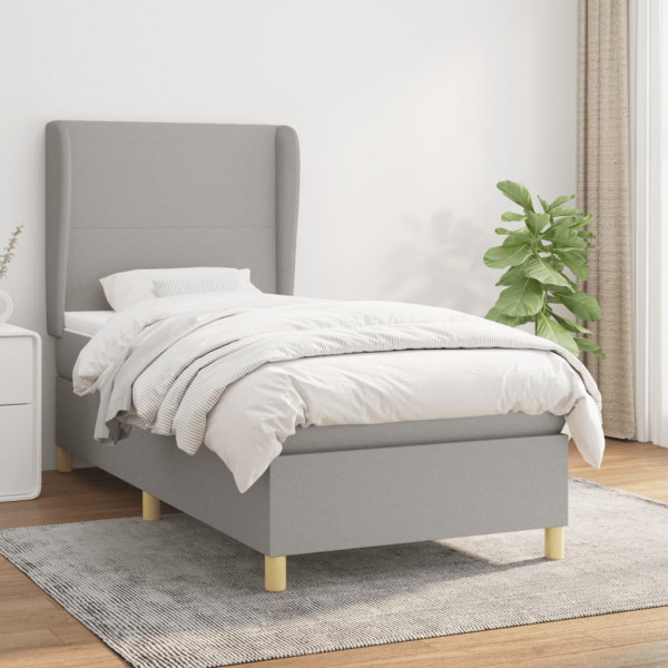 Cama box spring con colchón tela gris claro 90x200 cm D