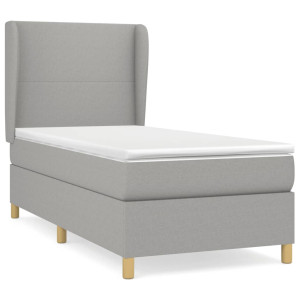 Cama box spring con colchón tela gris claro 90x200 cm H