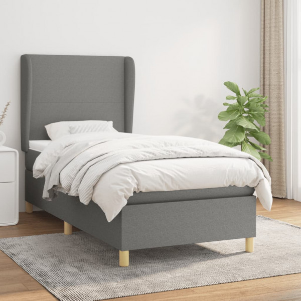 Cama box spring con colchón tela gris oscuro 90x200 cm D