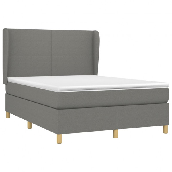 Cama box spring con colchón tela gris oscuro 140x190 cm M 3