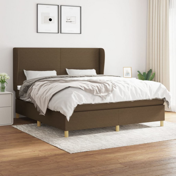 Cama box spring con colchón tela marrón oscuro 160x200 cm D