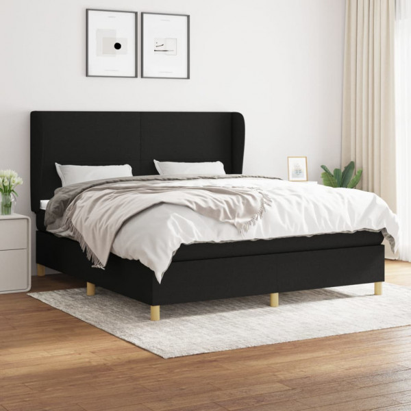Cama box spring con colchón tela negro 180x200 cm D