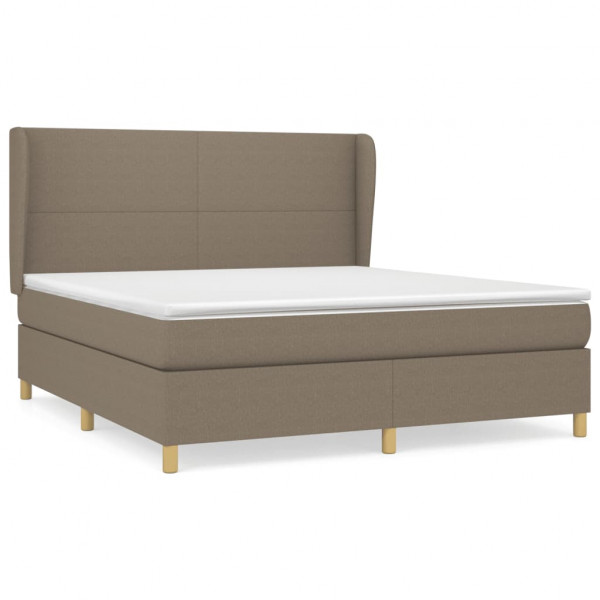 Cama box spring con colchón tela gris taupe 180x200 cm M 2