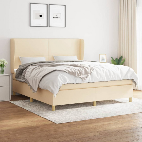 Cama box spring con colchón tela color crema 180x200 cm D