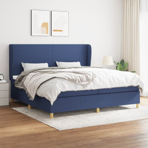 Cama box spring con colchón tela azul 200x200 cm D