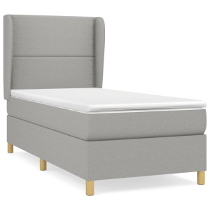 Cama box spring con colchón tela gris claro 90x190 cm H