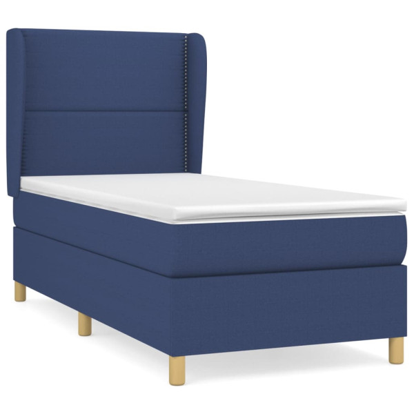 Cama box spring con colchón tela azul 90x190 cm M 2