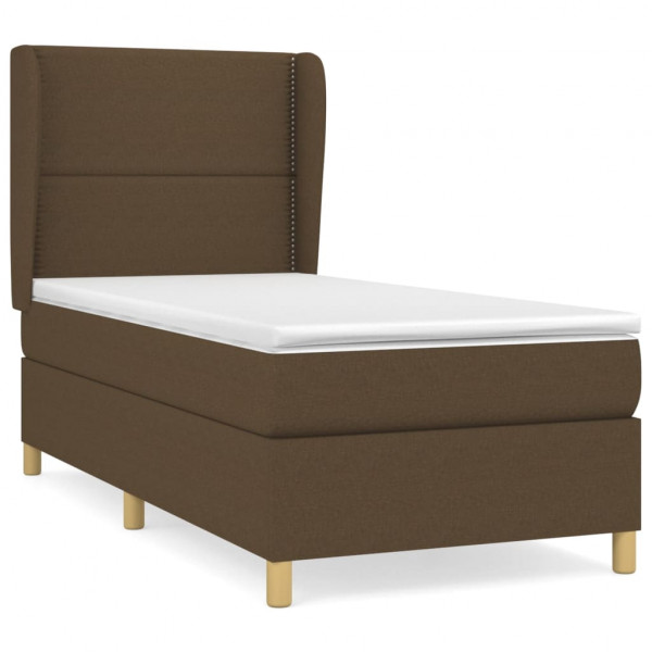 Cama box spring con colchón tela marrón oscuro 100x200 cm M 2