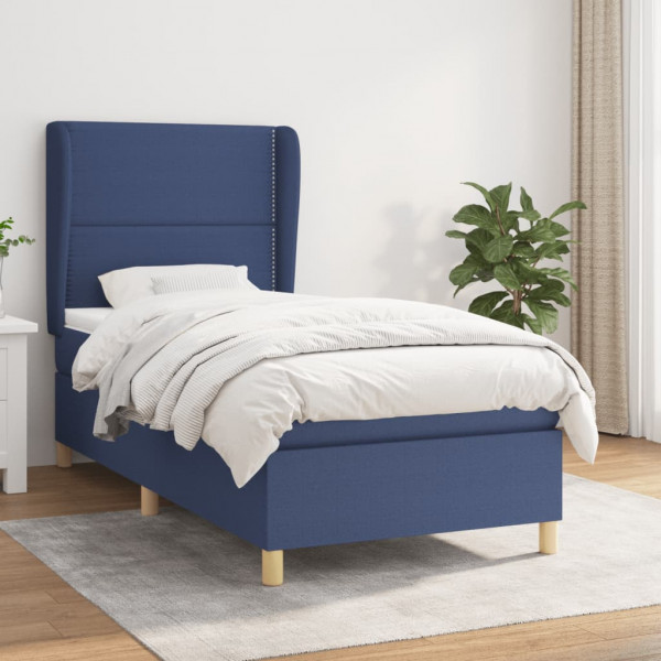Cama box spring con colchón tela azul 100x200 cm D