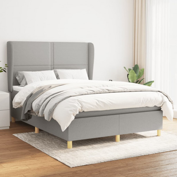 Cama box spring con colchón tela gris claro 140x190 cm D