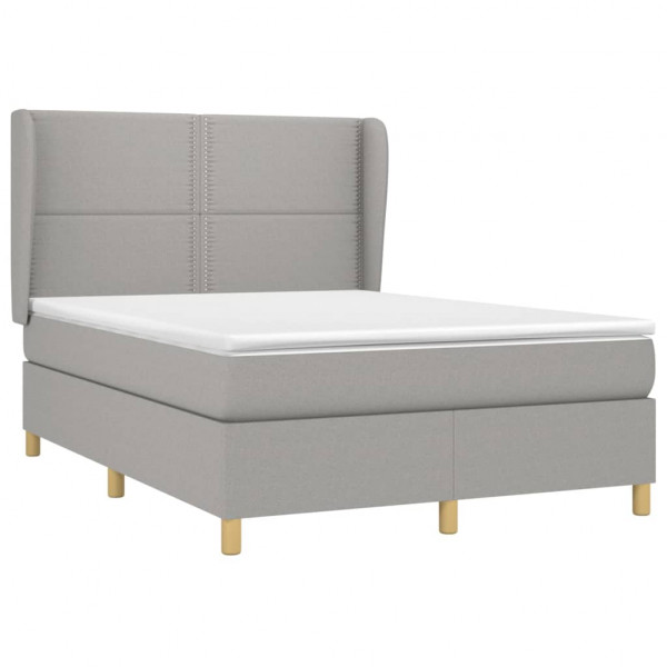 Cama box spring con colchón tela gris claro 140x190 cm M 3