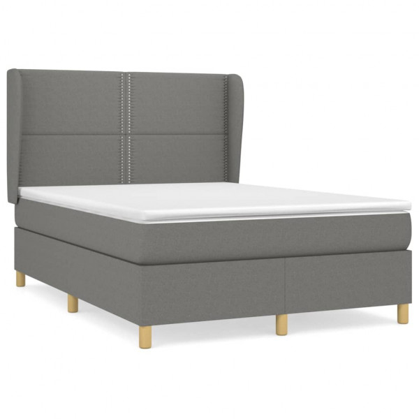 Cama box spring con colchón tela gris oscuro 140x190 cm M 2