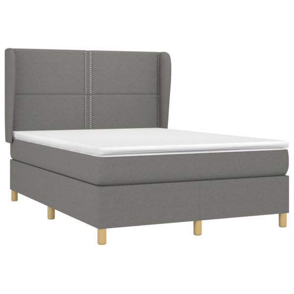 Cama box spring con colchón tela gris oscuro 140x190 cm M 3