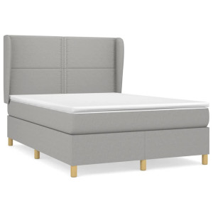 Cama box spring con colchón tela gris claro 140x200 cm H