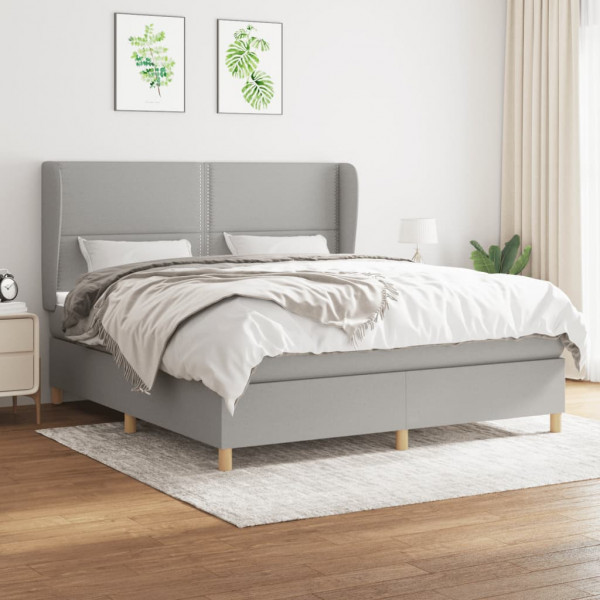 Cama box spring con colchón tela gris claro 180x200 cm D