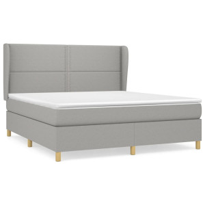 Cama box spring con colchón tela gris claro 180x200 cm H
