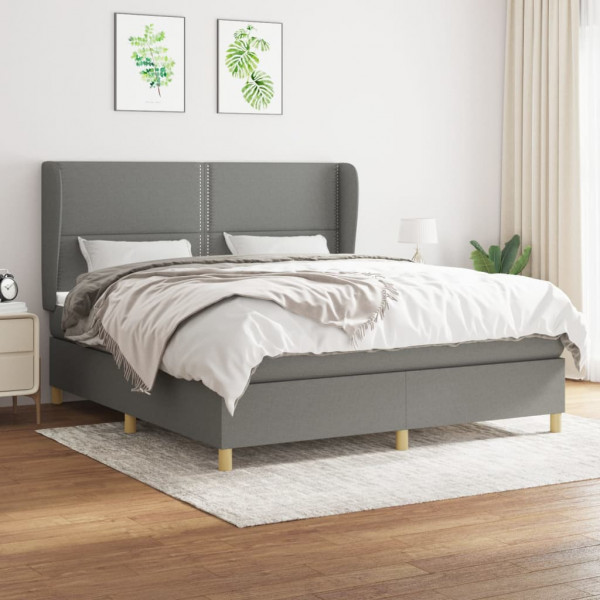 Cama box spring con colchón tela gris oscuro 180x200 cm D