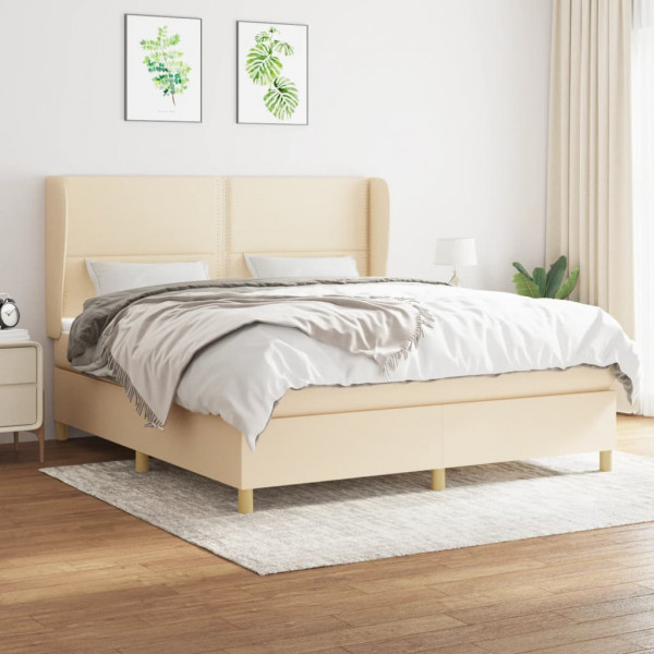 Cama box spring con colchón tela color crema 180x200 cm D