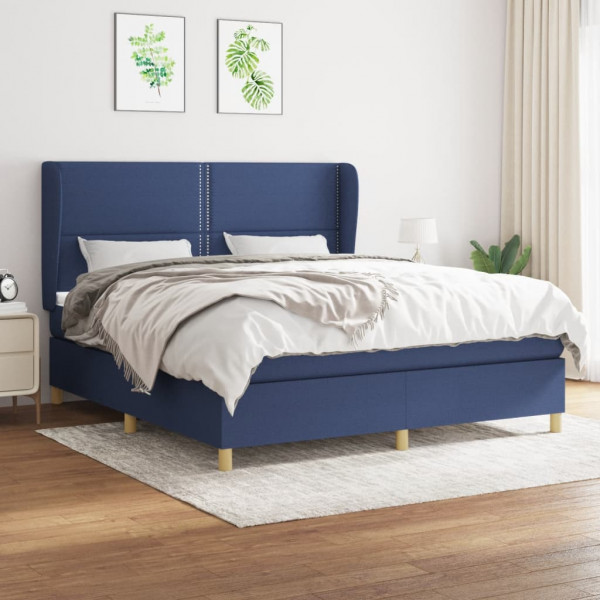 Cama box spring con colchón tela azul 180x200 cm D
