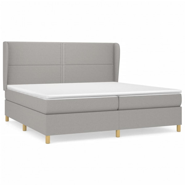 Cama box spring con colchón tela gris claro 200x200 cm M 2