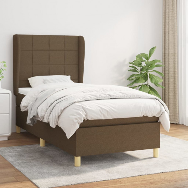 Cama box spring con colchón tela marrón oscuro 80x200 cm D