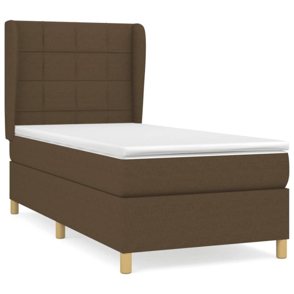 Cama box spring con colchón tela marrón oscuro 80x200 cm M 2