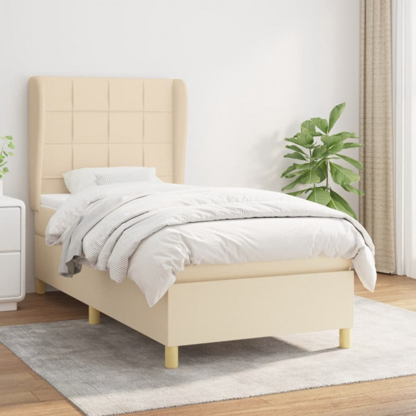 Cama box spring con colchón tela color crema 90x190 cm D