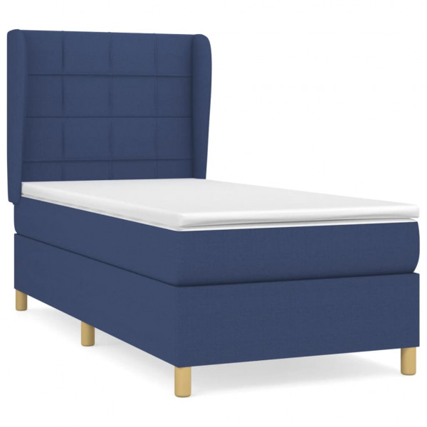 Cama box spring con colchón tela azul 90x190 cm M 2