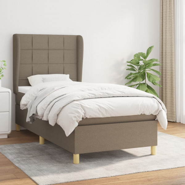 Cama box spring con colchón tela gris taupe 90x200 cm D