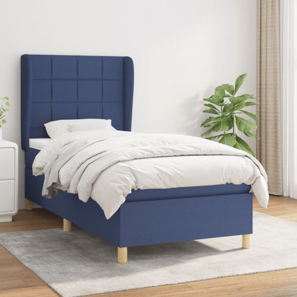 Cama box spring con colchón tela azul 90x200 cm D