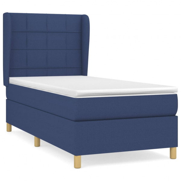 Cama box spring con colchón tela azul 90x200 cm M 2