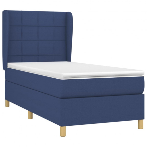 Cama box spring con colchón tela azul 90x200 cm M 3