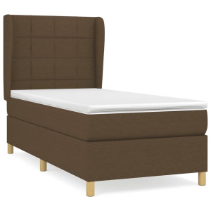 Cama box spring con colchón tela marrón oscuro 100x200 cm H