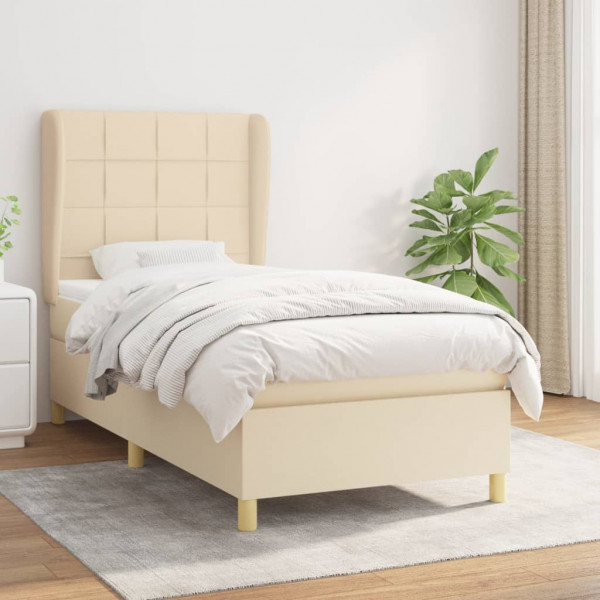 Cama box spring con colchón tela color crema 100x200 cm D
