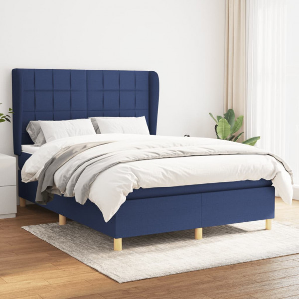 Cama box spring con colchón tela azul 140x200 cm D