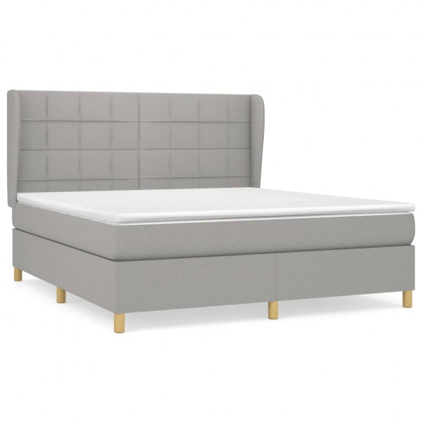 Cama box spring con colchón tela gris claro 160x200 cm M 2