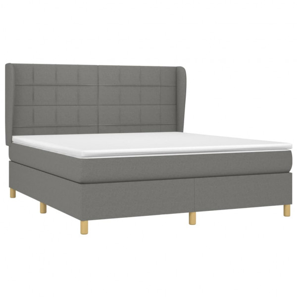 Cama box spring con colchón tela gris oscuro 160x200 cm M 3