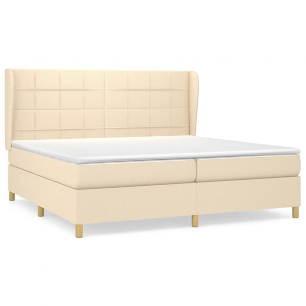 Cama box spring con colchón tela color crema 200x200 cm M 2