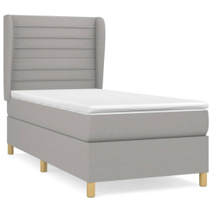 Cama box spring con colchón tela gris claro 80x200 cm H