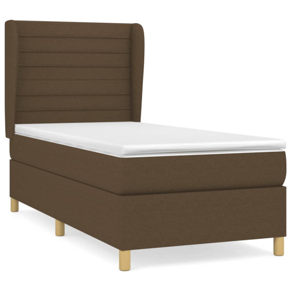 Cama box spring con colchón tela marrón oscuro 80x200 cm M 2