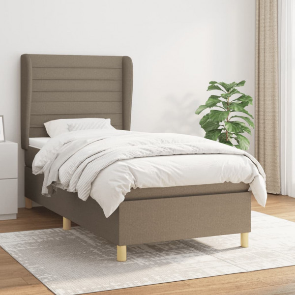 Cama box spring con colchón tela gris taupe 80x200 cm D