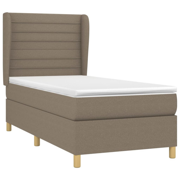 Cama box spring con colchón tela gris taupe 80x200 cm M 3