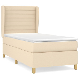 Cama box spring con colchón tela color crema 80x200 cm H