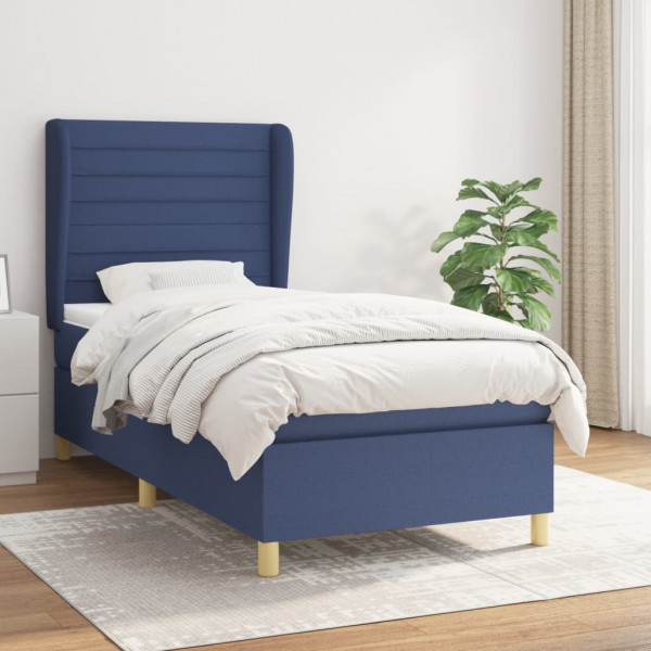 Cama box spring con colchón tela azul 80x200 cm D
