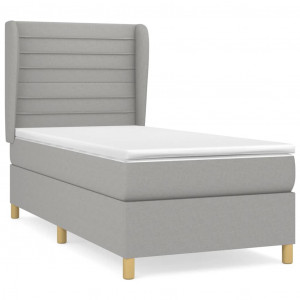 Cama box spring con colchón tela gris claro 90x190 cm H