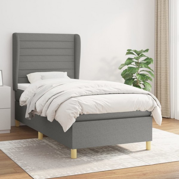 Cama box spring con colchón tela gris oscuro 90x190 cm D