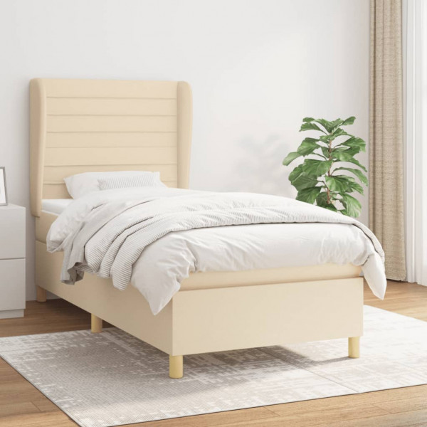Cama box spring con colchón tela color crema 90x190 cm D